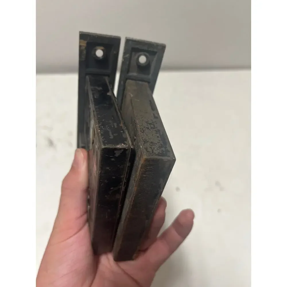 Pair set of 2 Antique Corbin ornate Mortise Lock Box Cast Iron art deco USA